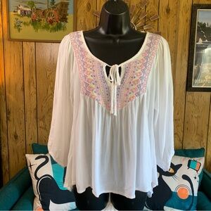 Embroidered White Blouse with Colorful Accents